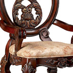 Brown & Beige Carved Back Dining Chair, Cabriole Legs, Set of 2