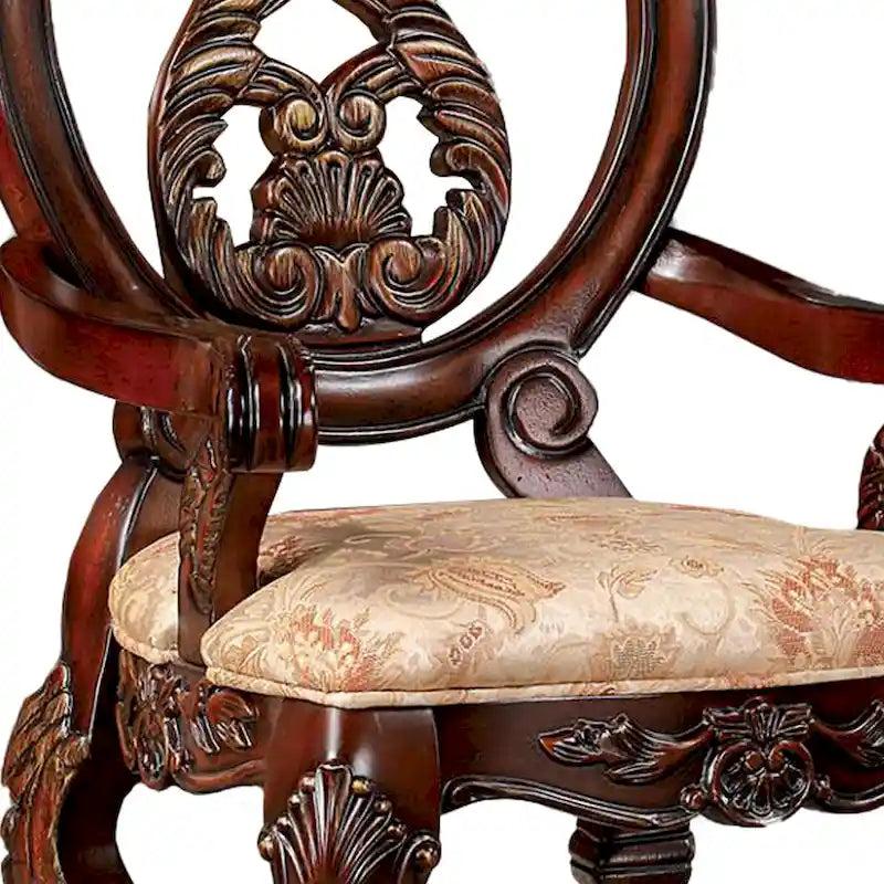 Brown & Beige Carved Back Dining Chair, Cabriole Legs, Set of 2
