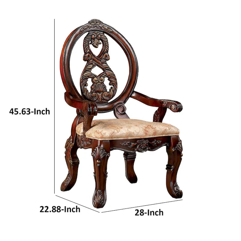 Brown & Beige Carved Back Dining Chair, Cabriole Legs, Set of 2