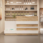 White & Oak Reception Desk with Keyboard Drawer, Single Person