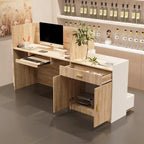 White & Oak Reception Desk with Keyboard Drawer, Single Person