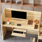 White & Oak Reception Desk with Keyboard Drawer, Single Person