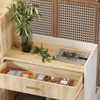 White & Oak Reception Desk with Keyboard Drawer, Single Person
