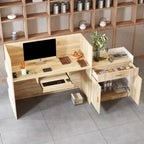 White & Oak Reception Desk with Keyboard Drawer, Single Person