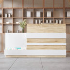 White & Oak Reception Desk with Keyboard Drawer, Single Person