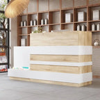 White & Oak Reception Desk with Keyboard Drawer, Single Person