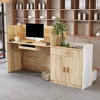 White & Oak Reception Desk with Keyboard Drawer, Single Person