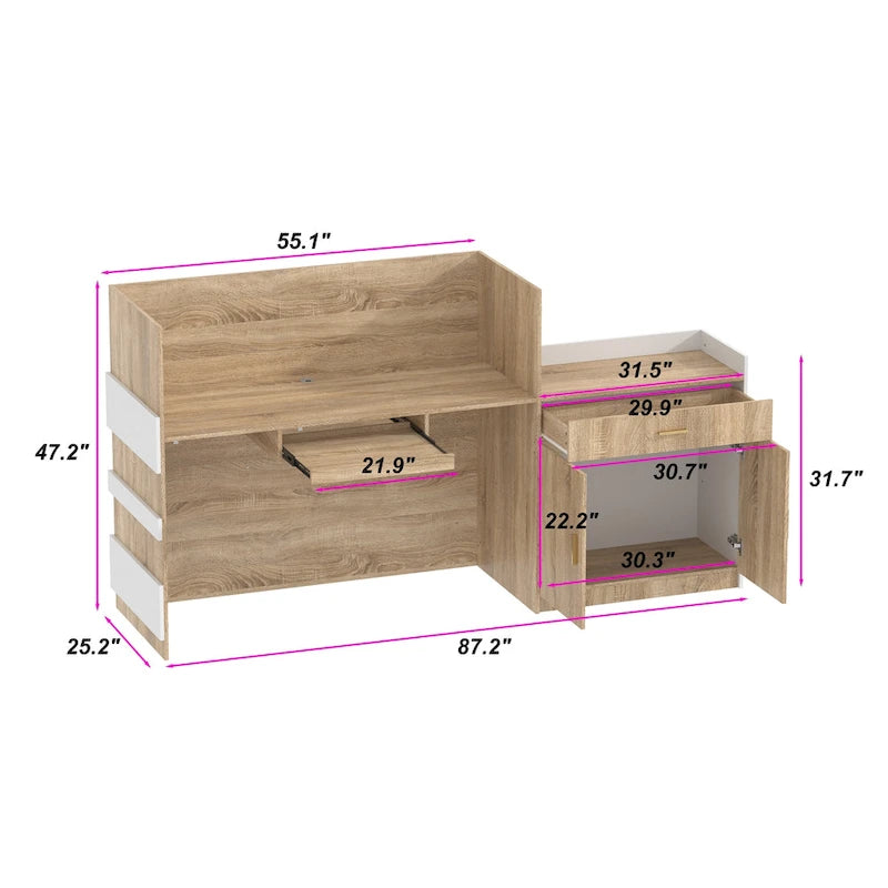 White & Oak Reception Desk with Keyboard Drawer, Single Person