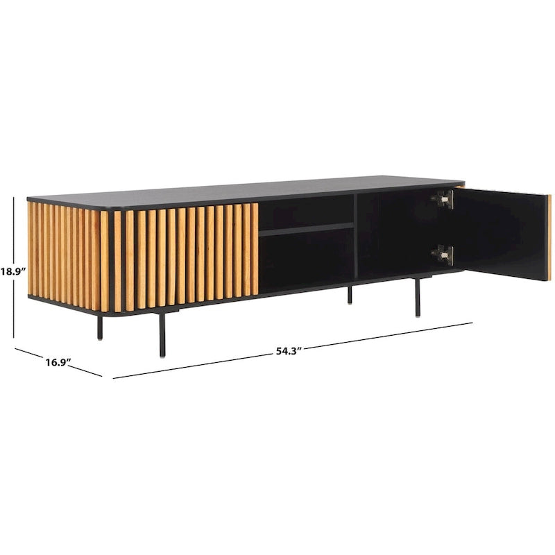 Black/Natural 2-Door 2-Shelf Slatted Media Stand