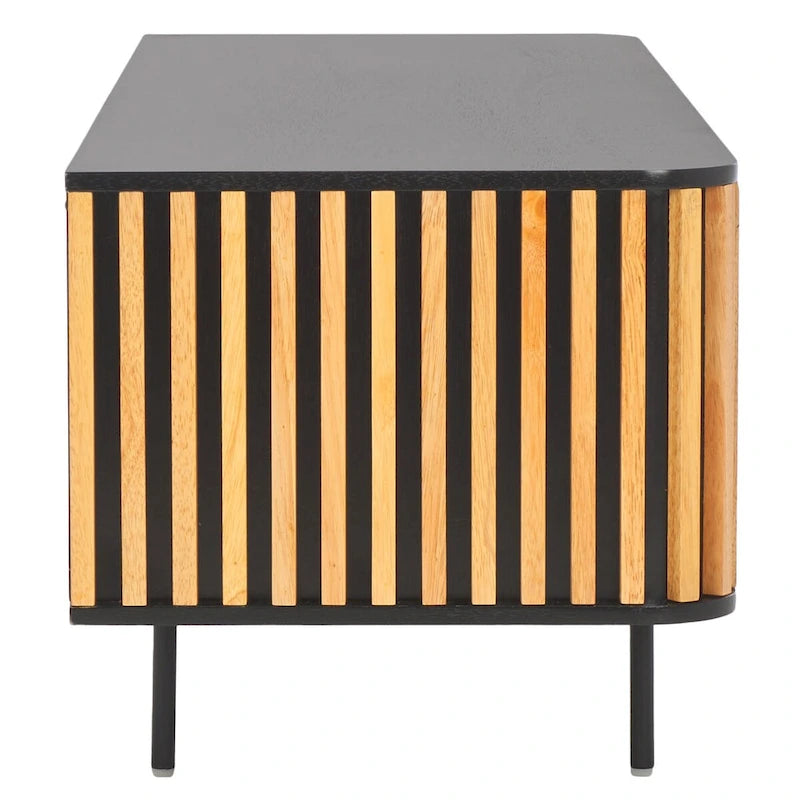 Black/Natural 2-Door 2-Shelf Slatted Media Stand