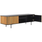 Black/Natural 2-Door 2-Shelf Slatted Media Stand