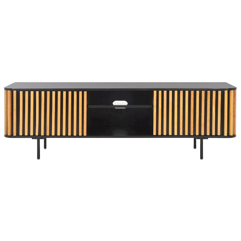 Black/Natural 2-Door 2-Shelf Slatted Media Stand