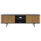 Black/Natural 2-Door 2-Shelf Slatted Media Stand