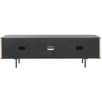 Black/Natural 2-Door 2-Shelf Slatted Media Stand
