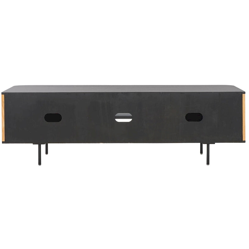 Black/Natural 2-Door 2-Shelf Slatted Media Stand